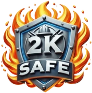 2K-SAFE Logo: Schild mit Flammen und Schutzhelm